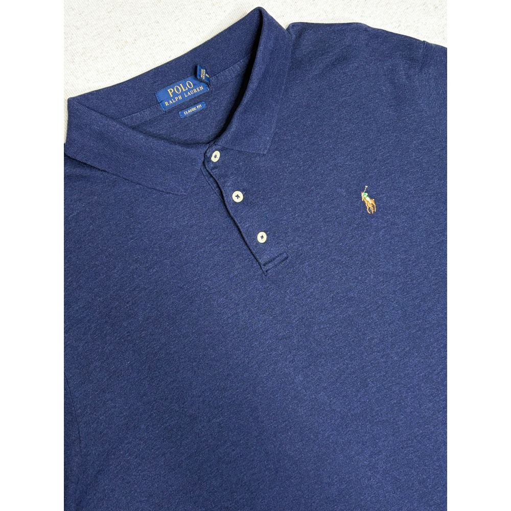 Polo Ralph Lauren Mens XXL Classic Fit Navy Blue Heather‎ Jersey Polo Shirt